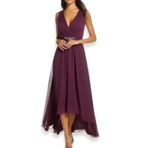 Eliza J Embellished Chiffon Dress V Neck High Low Sleeveless Plum Purple 2 NWOT